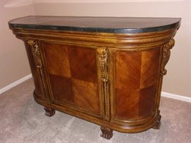 Marble top bar with 3 bar stools solid wood ornate accent and claw feet