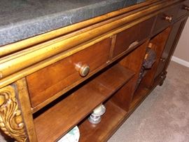 Marble top bar with 3 bar stools solid wood ornate accent and claw feet