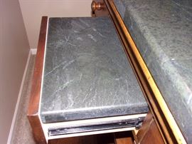 Marble top bar with 3 bar stools solid wood ornate accent and claw feet