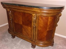 Marble top bar with 3 bar stools solid wood ornate accent and claw feet