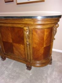 Marble top bar with 3 bar stools solid wood ornate accent and claw feet