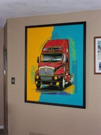 Kenworth - Original painting Kenworth T2000 Original Oil - Kenworth Truck Company has long been the leader in vehicle aerodynamics. They introduce the first aerodynamic truck in 1985 with the T600a. The T2000 was introduced in 1997 to further advance aerodynamics to reduce fuel consumption and lower cost. It also incorporated a wider cab for improved driver comfort. This painting was commissioned by Kenworth and was displayed at Kenworth's corporate offices in Kirkland, Washington. Kenworth is a division of Paccar which also owns the Peterbilt and DAF nameplates and is the 3rd largest truck manufacturer in the world.