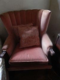MAUVE COLORED WING BACK CHAIR