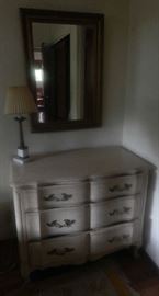 ELEGANT IVORY VINTAGE DRESSER WHICH HAS A MATCHING NIGHT STAND