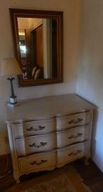 OFF WHITE VINTAGE DRESSER WITH MATCHING 2 NIGHYT STANDS. ALL SOLD SEPERATELY