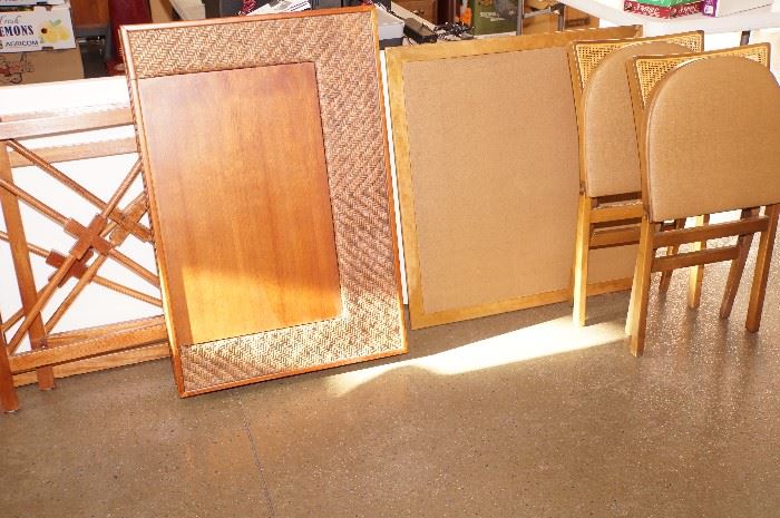 card table with 4 chairs and rattan writing desk