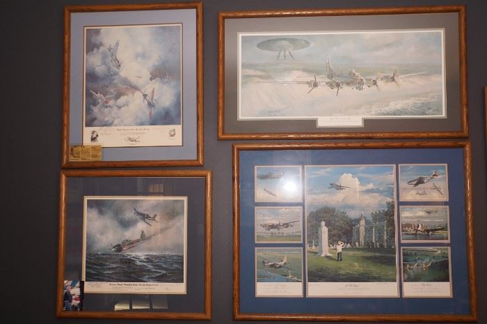 signed and numbered WWII aviation art prints including two by Pappy Bowington 