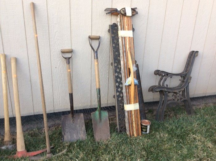 Yard tools, Wrought Iron and Wood Bench
