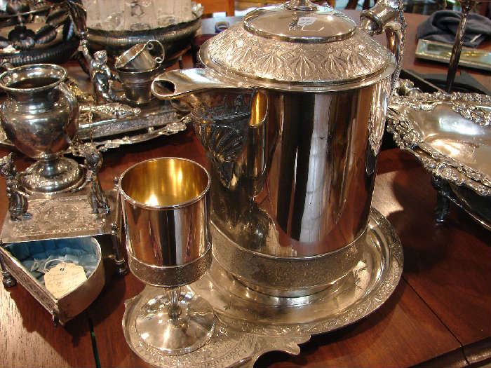 Complete hot water kettle, stand and goblet. Gorgeous!