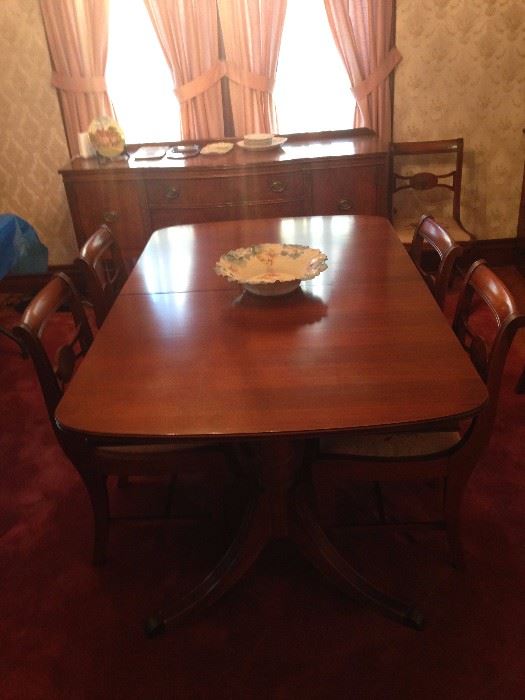 Dining table & chairs...all needlepoint upholstered (Captain's chair included), leaf and pads