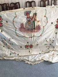 Handpainted, vintage tablecloth.  