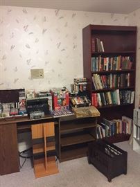 Books, cassette tapes, office furniture. 