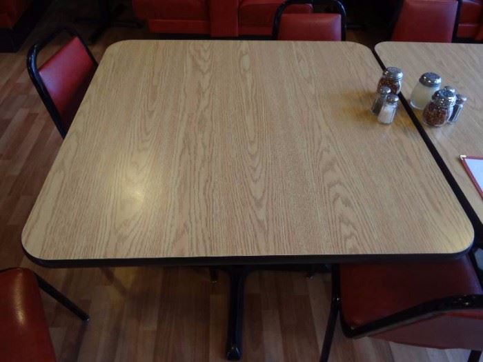 35-1/2” Square Laminate Wood-Top Single Metal Base Dining Table
