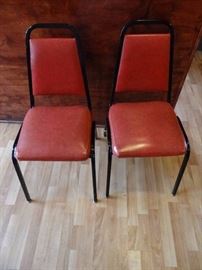 Pair of Red Vinyl Padded Metal Framed Chairs