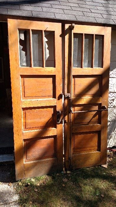 pail of solid oak doors out on an old school