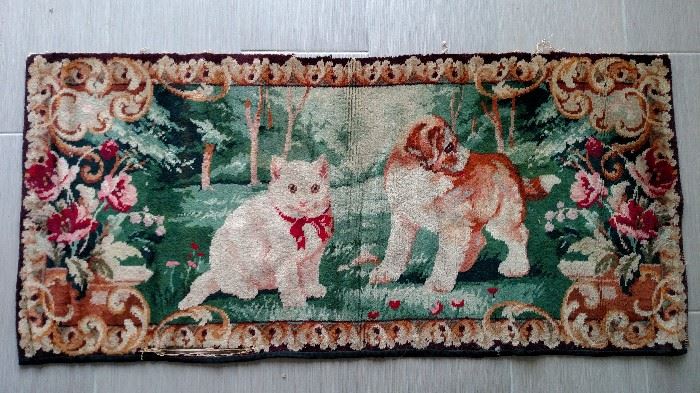 Vintage cat and dog tapestry/rug