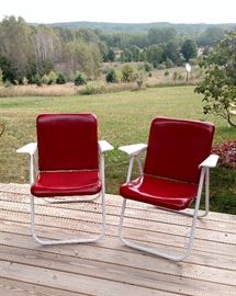 Pair of Vintage Russel Wright Sampson Mid Century Modern Metal Folding Patio Chairs - refinished