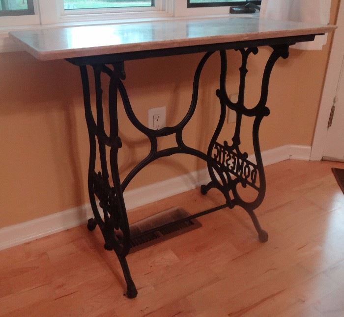 marble top iron base sewing table