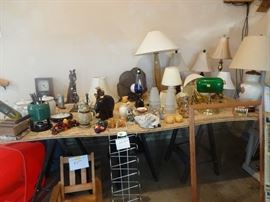lamps, fondue pot, wine rack, child's rocker, 