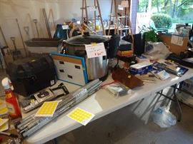 turkey fryer, tent poles , ladders etc