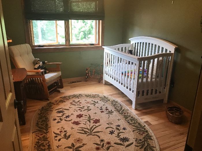 Rocker Glider (average condition), Crib with Mattress, Oval Area Rug