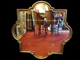 LARGE GOLD FINISH WOOD FRAME QUATREFOIL MIRROR