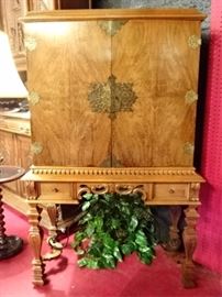ANTIQUE CABINET WITH ELABORATE BRASS MOUNTS