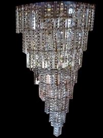 HUGE 5 FT VINTAGE 8 TIER CRYSTAL CHANDELIER, ALREADY CRATED FOR SHIPPING OR DELIVERY!