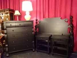 4 PIECE ETHAN ALLEN QUEEN BEDROOM SET WITH BED, 2 NIGHTSTANDS, TALL CHEST