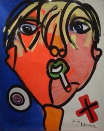 HUGE 5 FT PETER KEIL PAINTING ON CANVAS, PORTRAIT OF ANDY WARHOL