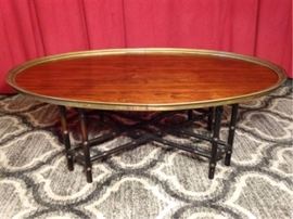 BAKER FURNITURE COLLECTOR'S EDITION OVAL COFFEE TABLE WITH FAUX BAMBOO HOLLYWOOD REGENCY BASE