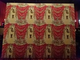 2 HUGE ENGLISH LINEN UPHOLSTERED PANELS BY A. RAMM, "VENETZIA" PATTERN DEPICTING NUBIANS AND DRAPERY