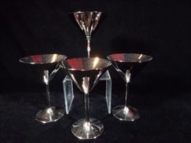 SET OF 4 SILVERED GLASS MARTINI GLASSES BY LEONARDO GERMANY, VERY GOOD CONDITION