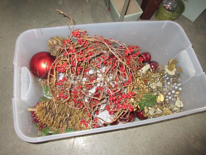 Bins of Christmas decor