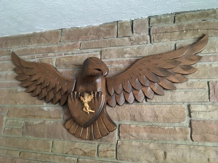 hand carved wooden eagle  wing span about 20"