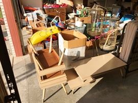 Packed Garage with Mid-Century Modern Set of 3 Tables