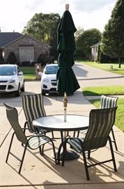 Outdoor Steel Patio Table and Chairs with Umbrella in Excellent Condition