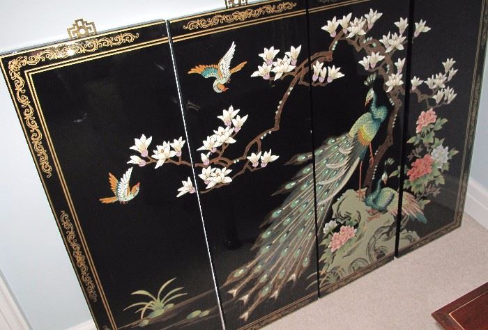 Four panel Japanese lacquer screen.