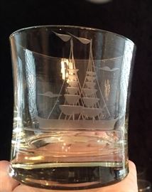 SchoonerClipper Ship Etched Glass