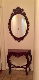 Carved Wood Entry Table and Mirror