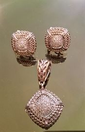 Sterling, 14KT, diamond pendant and earrings
