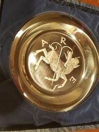 Franklin Mint Set of 12 Sterling Silver Zodiac Plates in original boxes with certificates.