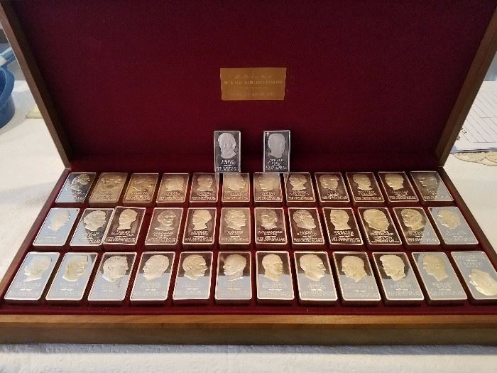 Danbury Mint Sterling Silver Ingot collection. 38 in total. Large heavy bars. 