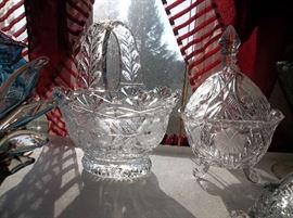crystal basket and crystal covered candy dish