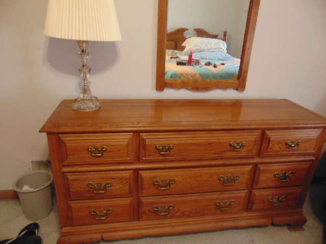 Solid oak dresser with matching mirror