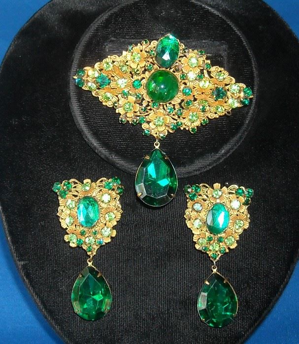 Beautiful signed Miriam Haskell brooch and earrings.