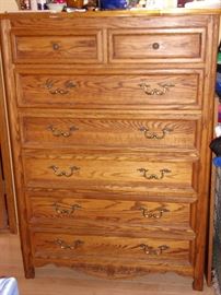 King  Solid Oak bedroom set/suite King sleigh headboard and footboard, chest of drawers, amoire, and two night stands
