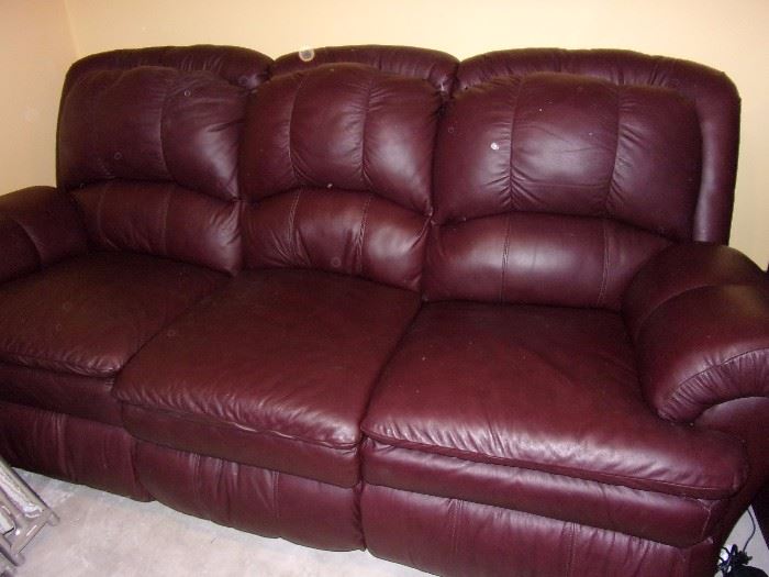 Faux leather sofa/couch and 2 reclining chairs one power