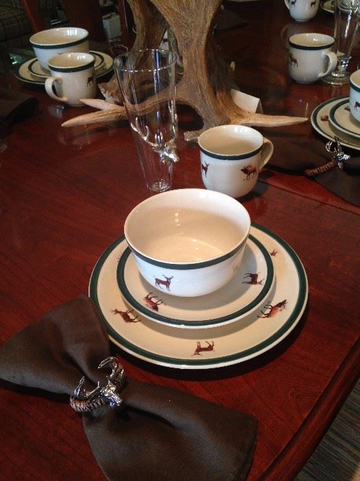 Dishes great for a hunting cabin, farm, or ranch; deer head style napkin rings and glasses