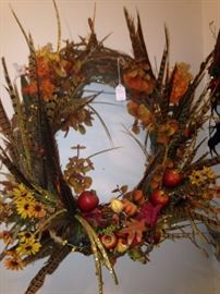 Fall wreath with feathers